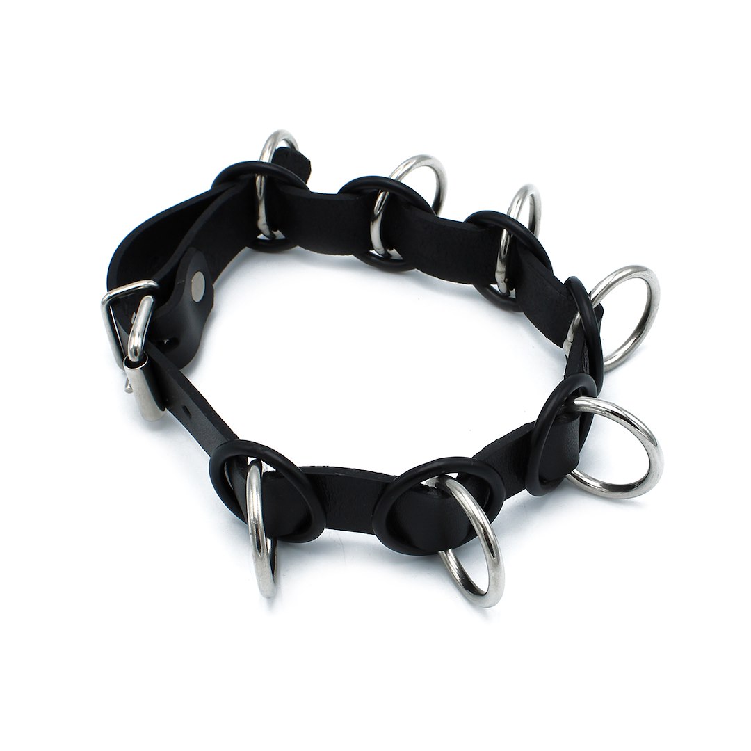 Kiotos Leather Black Leather Collar with 7 Statement Rings — zdjęcie 7