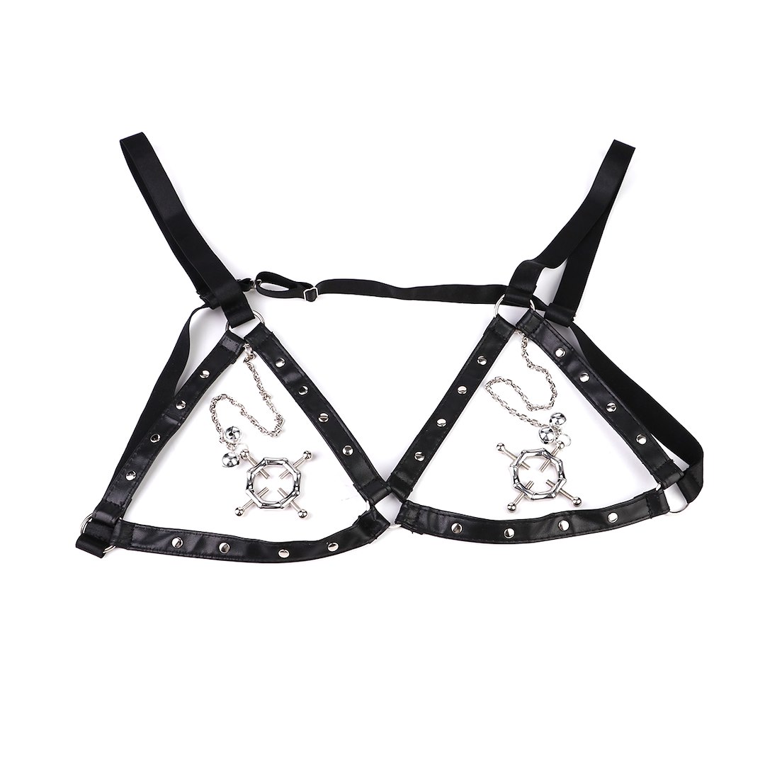 Kiotos BDSM Hexagon Nipple Clamps Bells & Leather Harness — zdjęcie 7