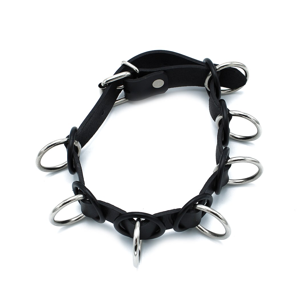 Kiotos Leather Black Leather Collar with 7 Statement Rings — zdjęcie 8