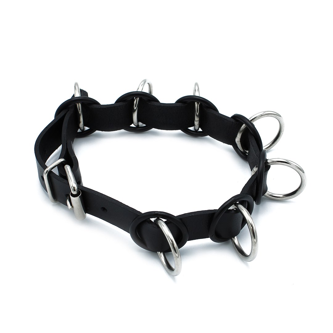 Kiotos Leather Black Leather Collar with 7 Statement Rings — zdjęcie 9