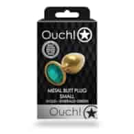Round Gem Butt Plug - Small - Gold/Emerald Green