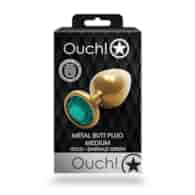 Round Gem Butt Plug - Medium - Gold/Emerald Green