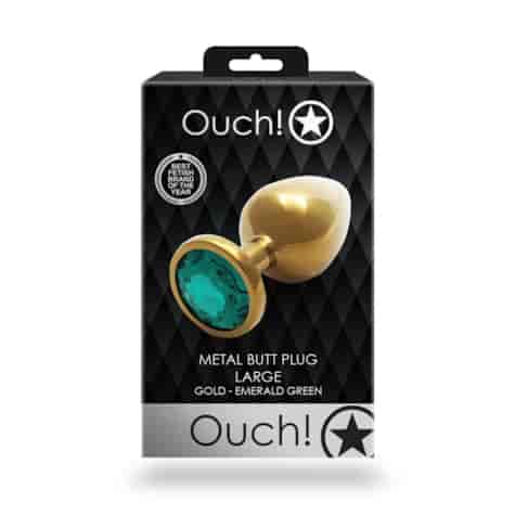 Round Gem Butt Plug - Large - Gold/Emerald Green