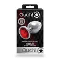 Round Gem Butt Plug - Medium - Silver/Ruby Red