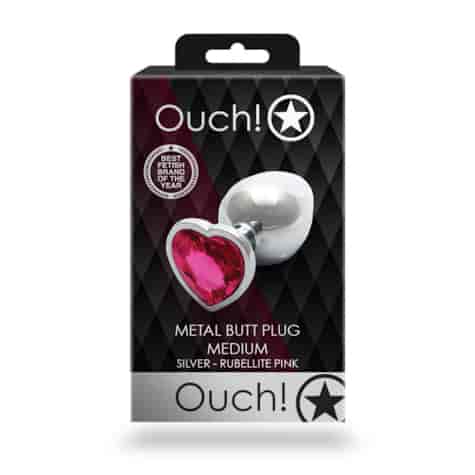 Heart Gem Butt Plug - Medium - Silver/Rubellite Pink