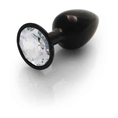 Round Gem Butt Plug - Small - Gunmetal/Diamond