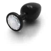 Round Gem Butt Plug - Large - Gunmetal/Diamond