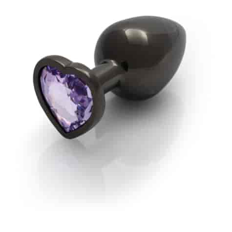 Heart Gem Butt Plug - Large - Gunmetal/Amethyst Purple
