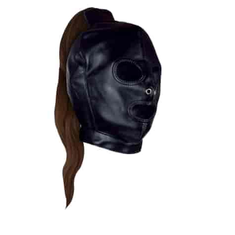 Mask with Brown Ponytail - Black