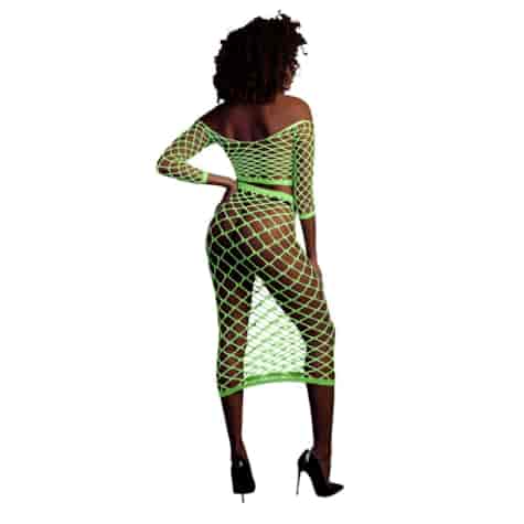 Long Sleeve Crop Top and Long Skirt - One Size - Neon Green