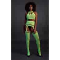 Two Piece with Crop Top and Stockings - One Size - Neon Green