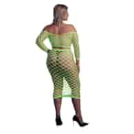 Long Sleeve Crop Top and Long Skirt - Plus Size - Neon Green