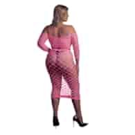 Long Sleeve Crop Top and Long Skirt - Plus Size - Neon Pink