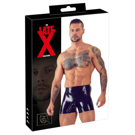 Spodenki lateksowe z osłoną na penisa i prezerwatywą analną M Latex