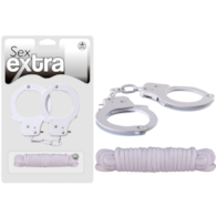 Kajdanki metalowe i lina do krępowania 3m Sex Extra białe