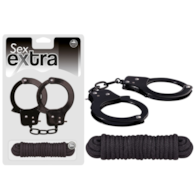Kajdanki metalowe i lina do krępowania 3m Sex Extra czarne