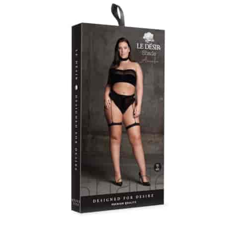Ananke XII - Three Piece with Choker, Bandeau Top and Pantie with Garters - Plus Size