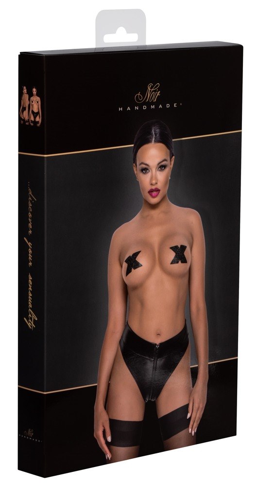 Powerwetlook waisted panties with 2 way zipper S Noir Handmade