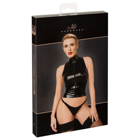 Glam wetlook top with vinyl corset M Noir Handmade