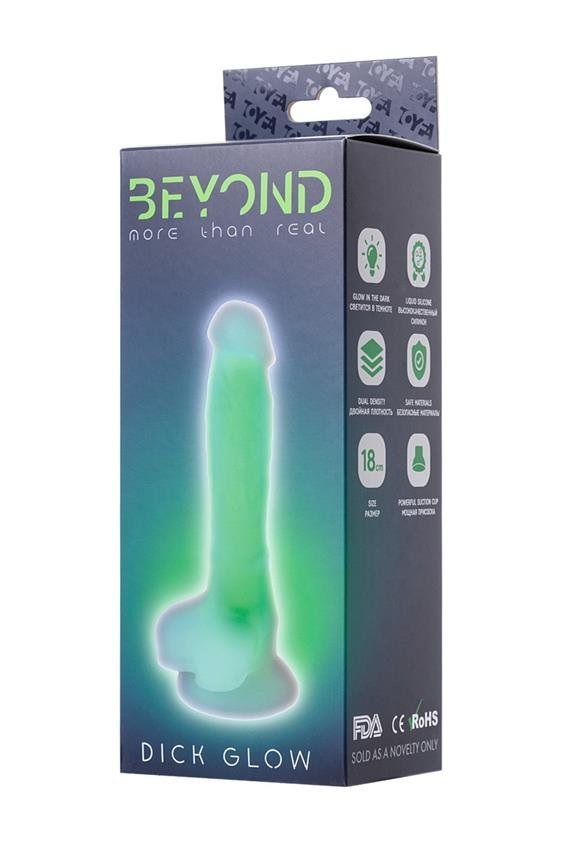 Dildo z przyssawką Beyond Dick Glow Green 18cm Toyfa